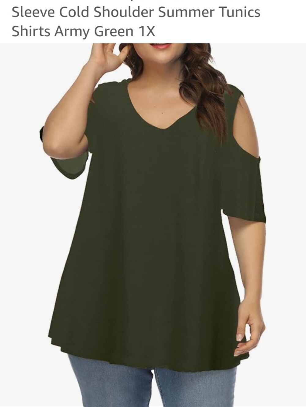 Plus-Size Cold Shoulder V-Neck Tunic in Olive Green - 1X